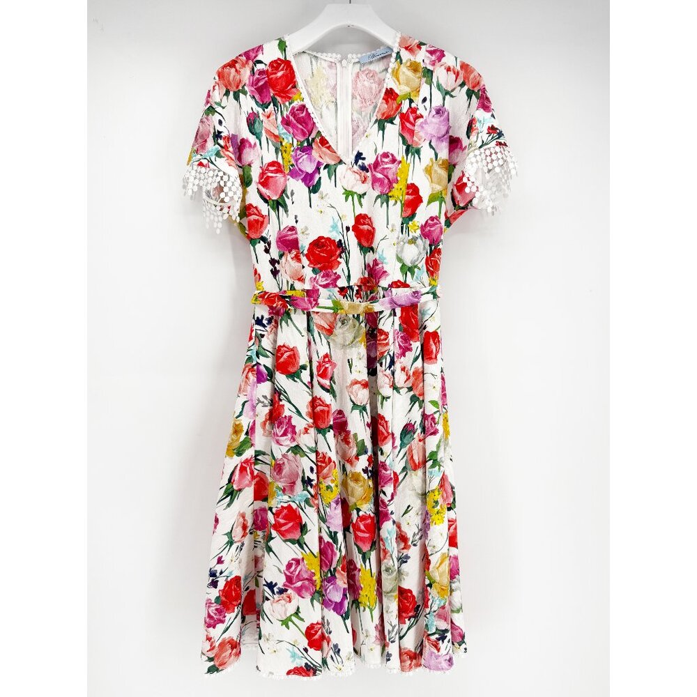 Blumarine V neck SSV Floral & Lace Trim Tea Dress 6 - Picture 2 of 14